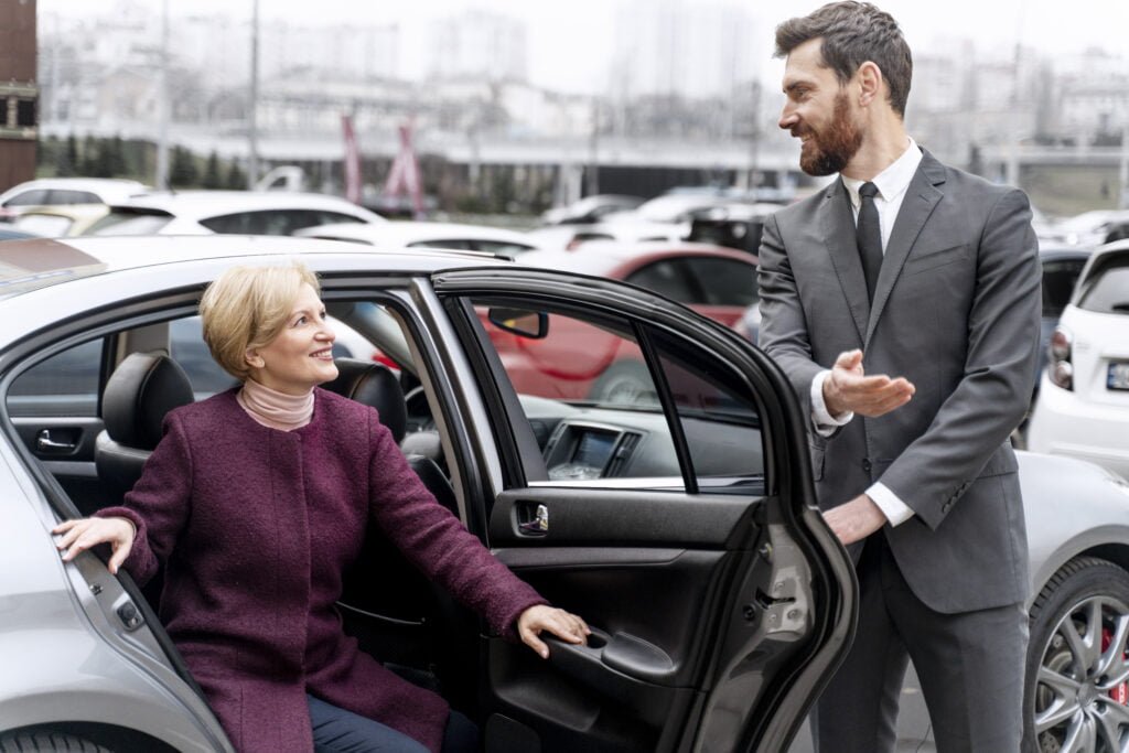 taxi driver female client interacting formal way